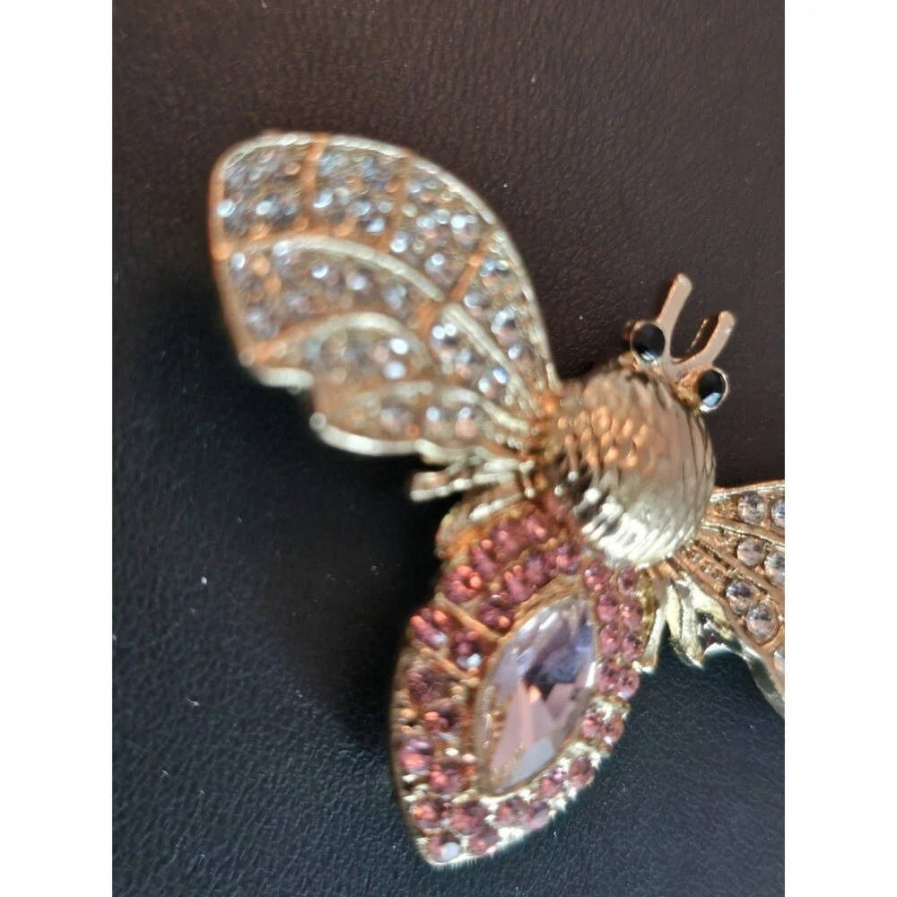 Gold Tone Bee And Rhinestone Flower Brooch Lot Sparkly Insect Floral Pins #334